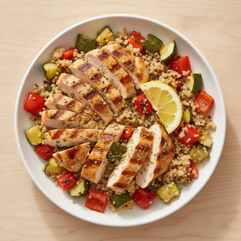 Grilled Chicken and Quinoa Bowl with Roasted Vegetables