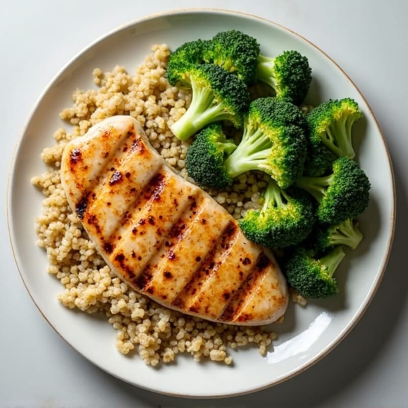 Grilled Chicken Breast with Quinoa and Roasted Broccoli