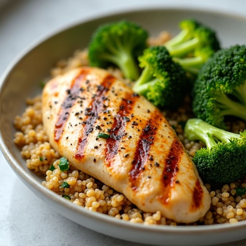 Grilled Chicken Breast with Quinoa and Roasted Broccoli