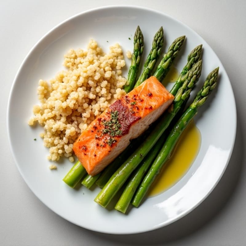 Seared Salmon with Steamed Asparagus and Quinoa