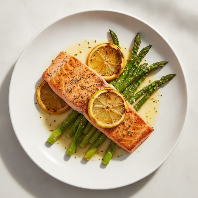Grilled Salmon Fillet with Roasted Asparagus