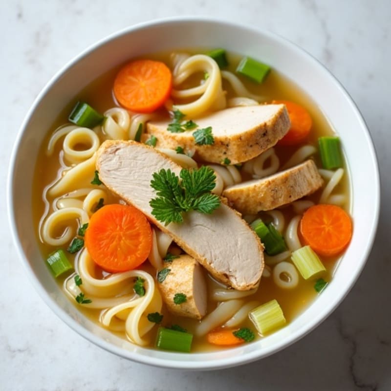 Wholesome Chicken Noodle Soup with Tender Chicken and Fresh Vegetables
