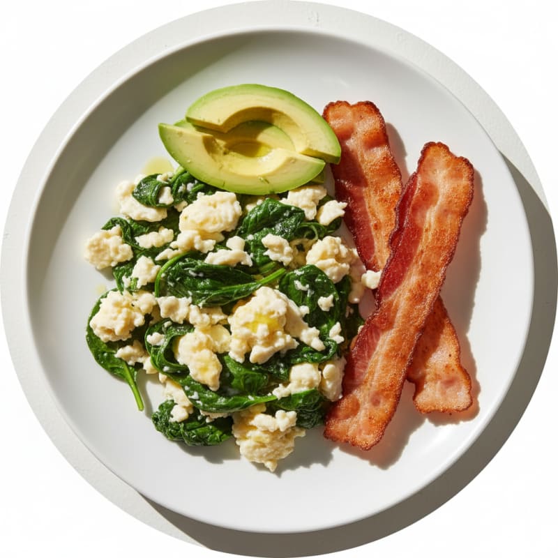 Egg White and Spinach Scramble with Turkey Bacon