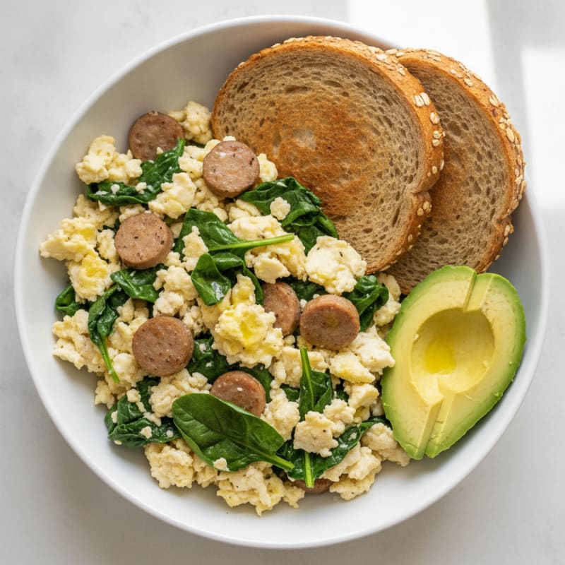 Egg White Scramble with Turkey Sausage and Spinach