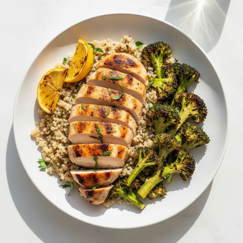 Grilled Chicken Breast with Quinoa and Roasted Broccoli