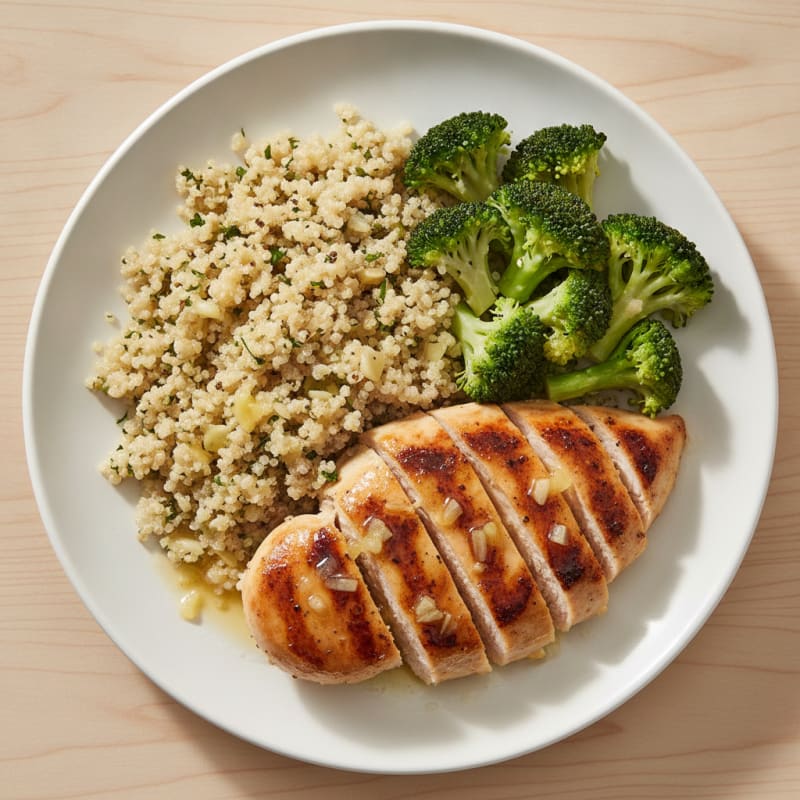 Grilled Chicken Breast with Quinoa and Steamed Broccoli