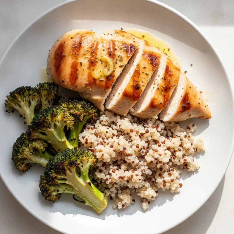 Grilled Chicken Breast with Quinoa and Roasted Broccoli