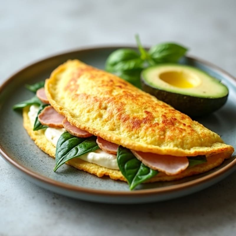 Egg White and Cottage Cheese Omelet with Smoked Turkey and Spinach