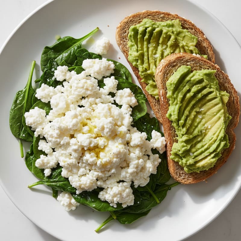 Cottage Cheese Egg White Scramble with Sautéed Spinach