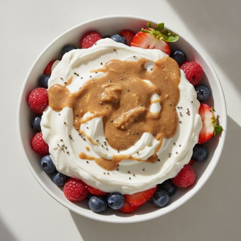 Greek Yogurt Protein Parfait with Mixed Berries and Almond Butter