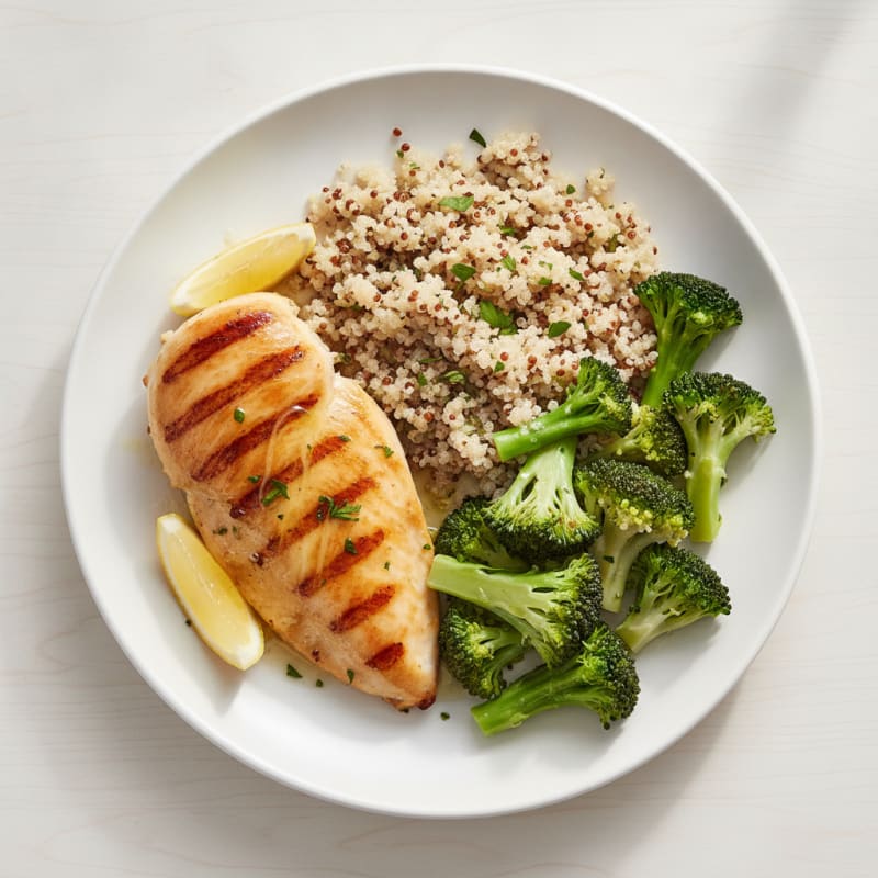 Grilled Chicken Breast with Quinoa and Steamed Broccoli