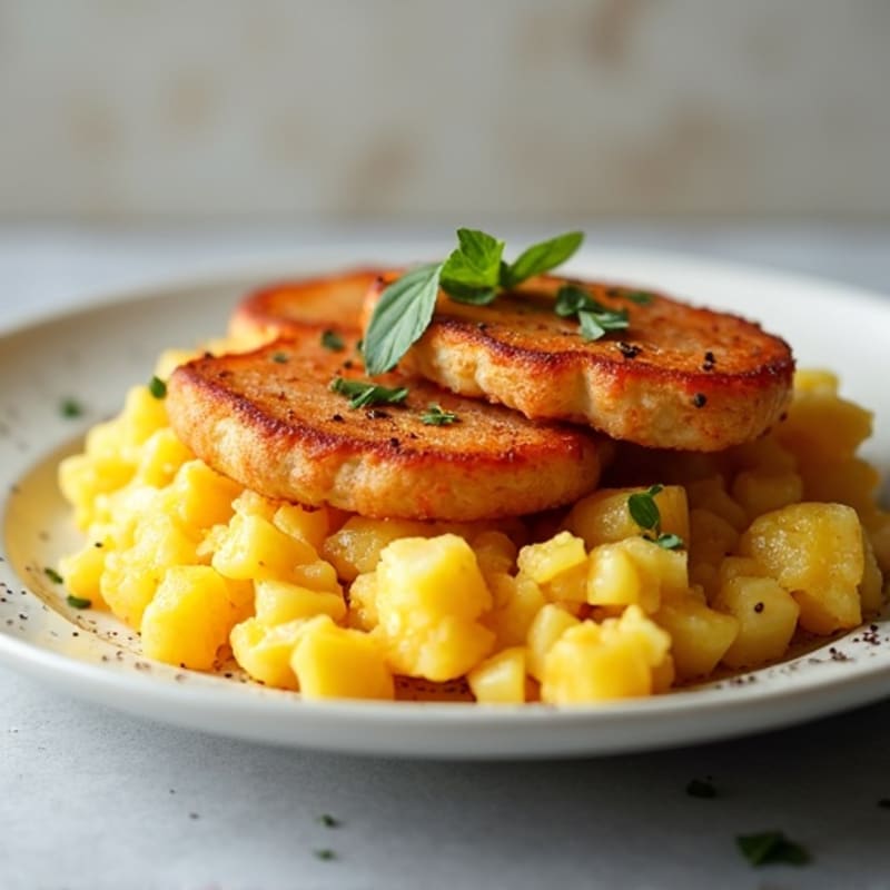 Crispy Pan-Seared Spam with Caramelized Pineapple and Egg Whites