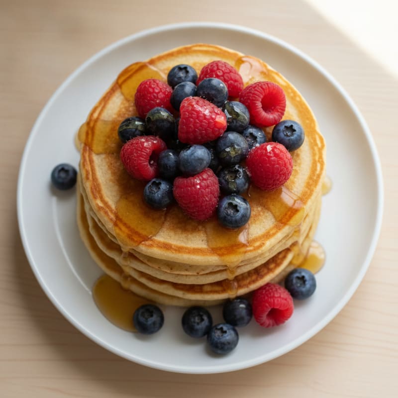 Fluffy Buttermilk-Style Protein Pancakes with Berries