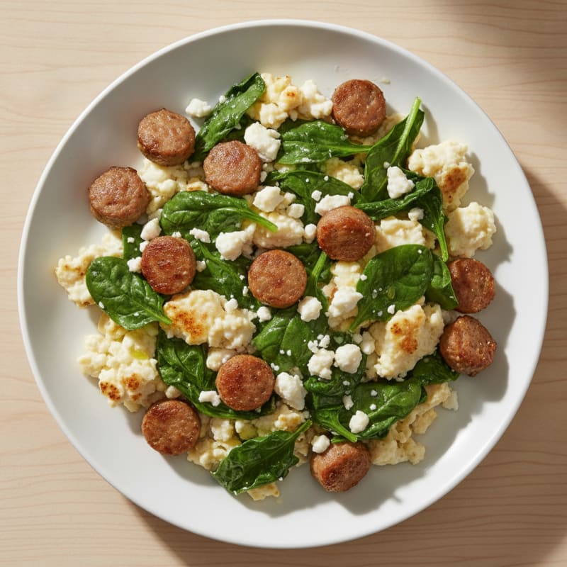 Egg White and Turkey Sausage Scramble with Spinach and Feta