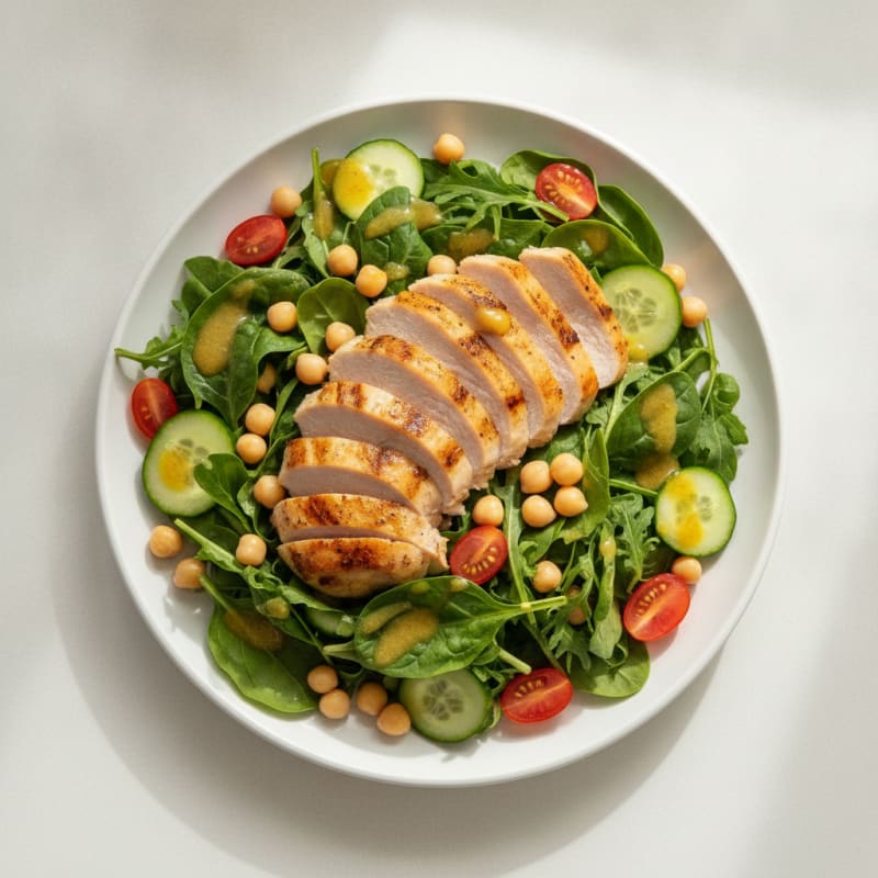 Grilled Turkey Breast Salad with Mixed Greens and Chickpeas