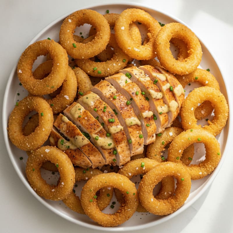 High-Protein Beer-Battered Onion Rings & Chicken