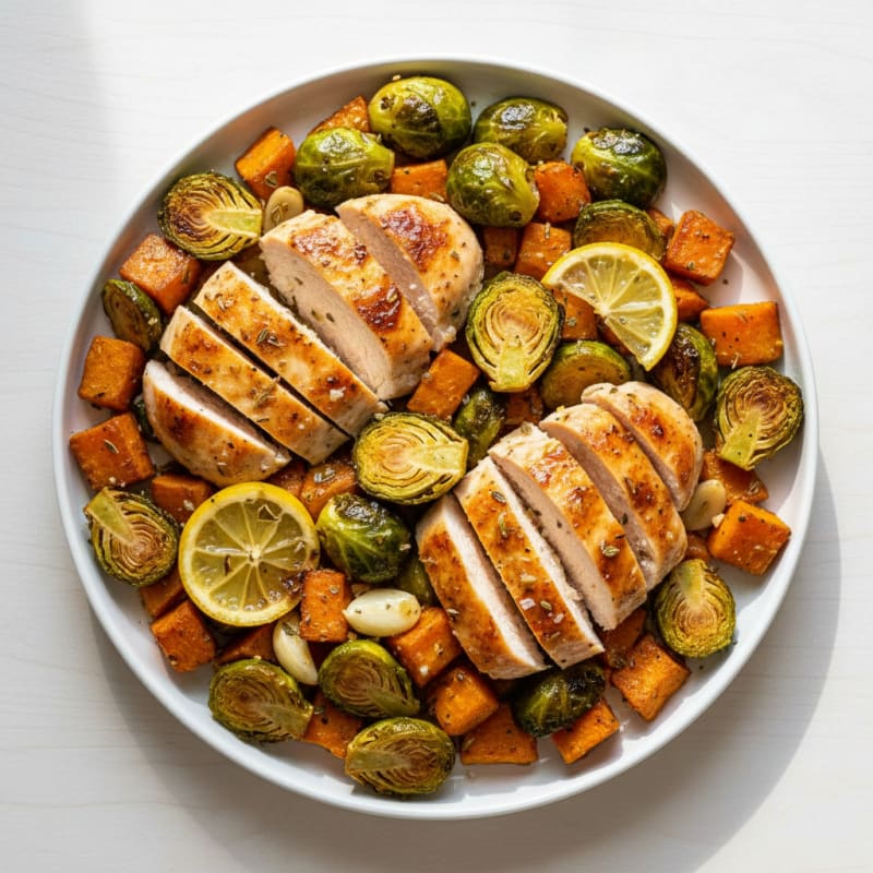 Sheet Pan Lemon Herb Chicken and Brussels