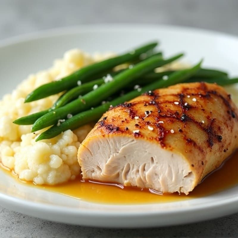 Seared Turkey Breast with Steamed Green Beans and Cauliflower Mash