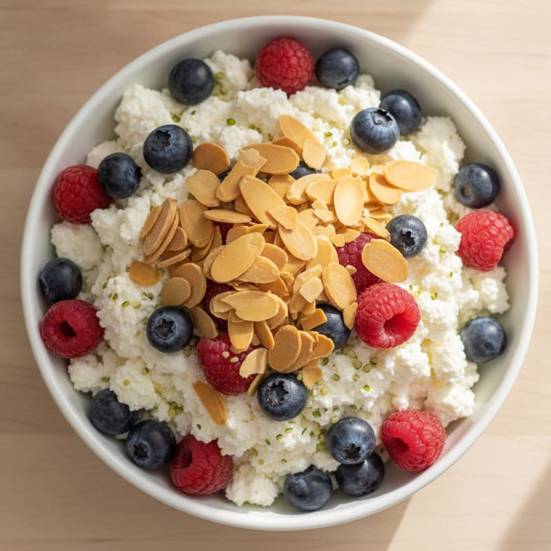 Creamy Cottage Cheese and Berry Protein Parfait with Almonds