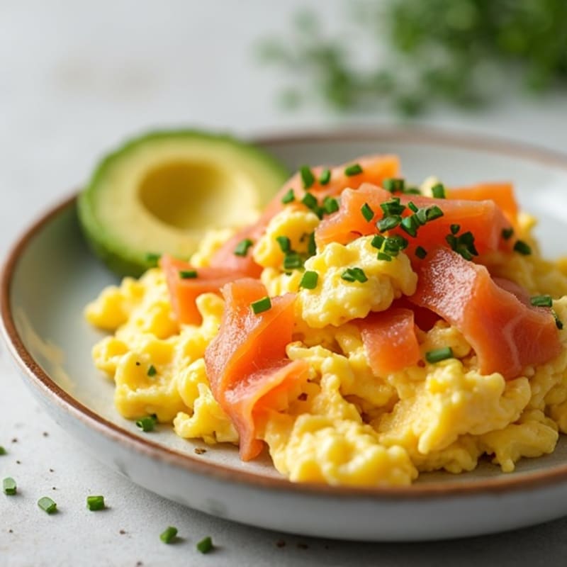 Creamy Scrambled Eggs with Smoked Salmon and Avocado