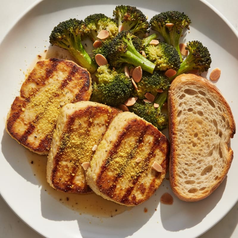 Seared Tofu Steaks with Roasted Broccoli and Almonds