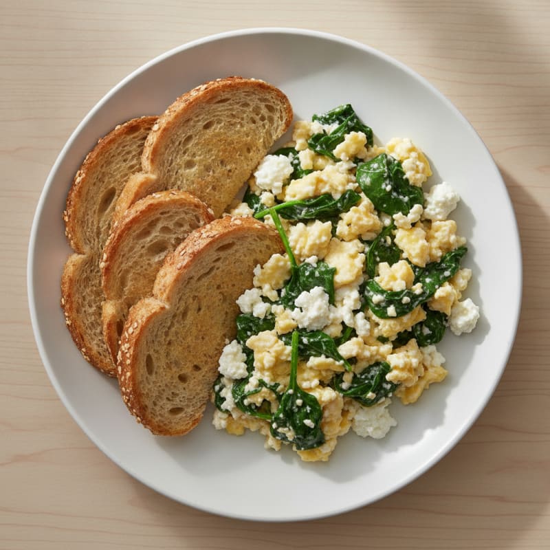 Cottage Cheese Egg Scramble with Sautéed Spinach