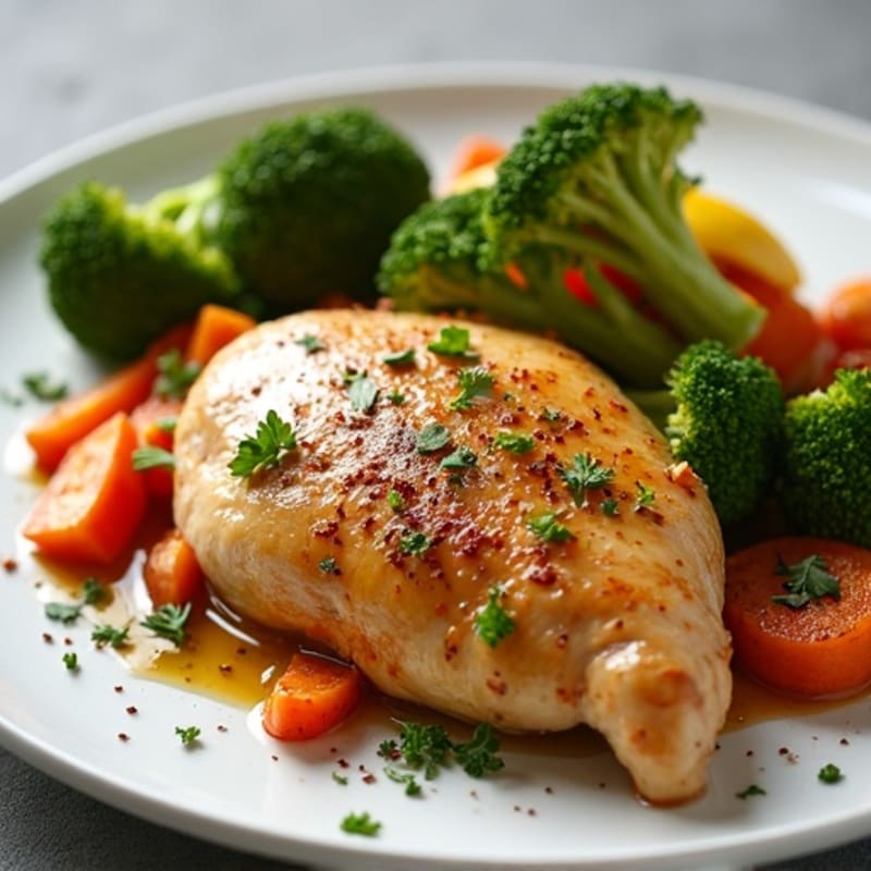 Lemon Herb Roasted Chicken with Roasted Sweet Potatoes and Crispy Broccoli