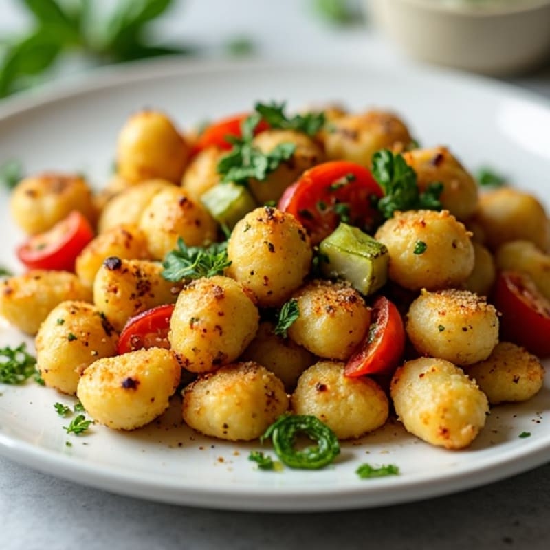 Sheet Pan Crispy Gnocchi with Roasted Vegetables and Fresh Basil Pesto