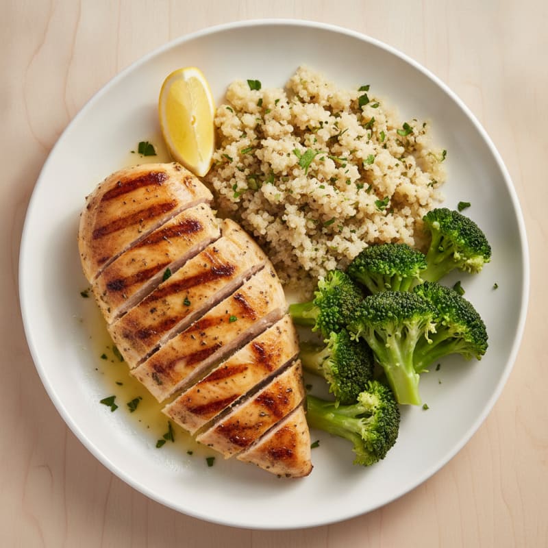 Grilled Chicken Breast with Quinoa and Steamed Broccoli