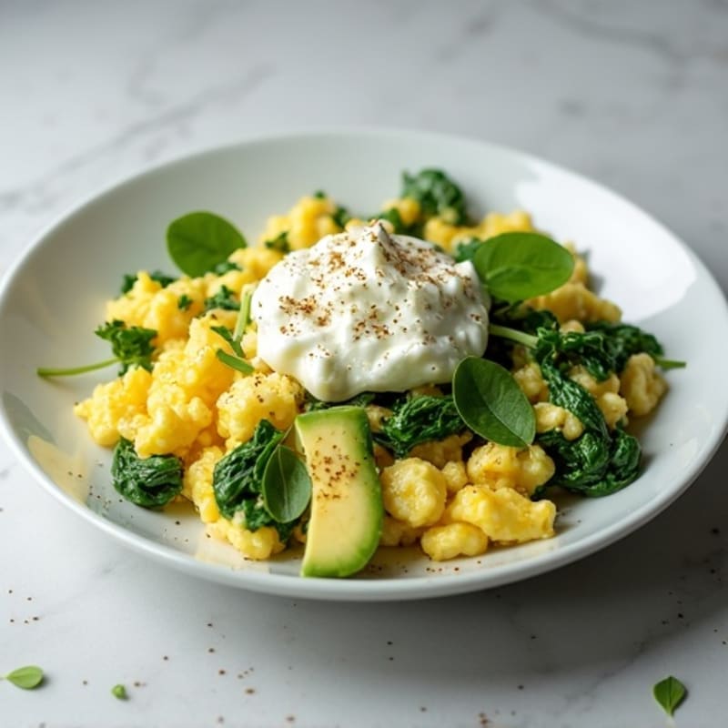Egg White and Spinach Scramble with Cottage Cheese