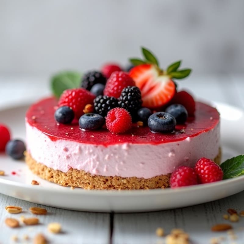 Greek Yogurt Protein Cheesecake with Mixed Berries