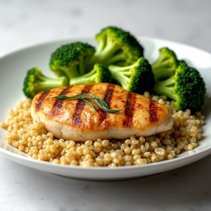 Grilled Chicken Breast with Quinoa and Roasted Broccoli