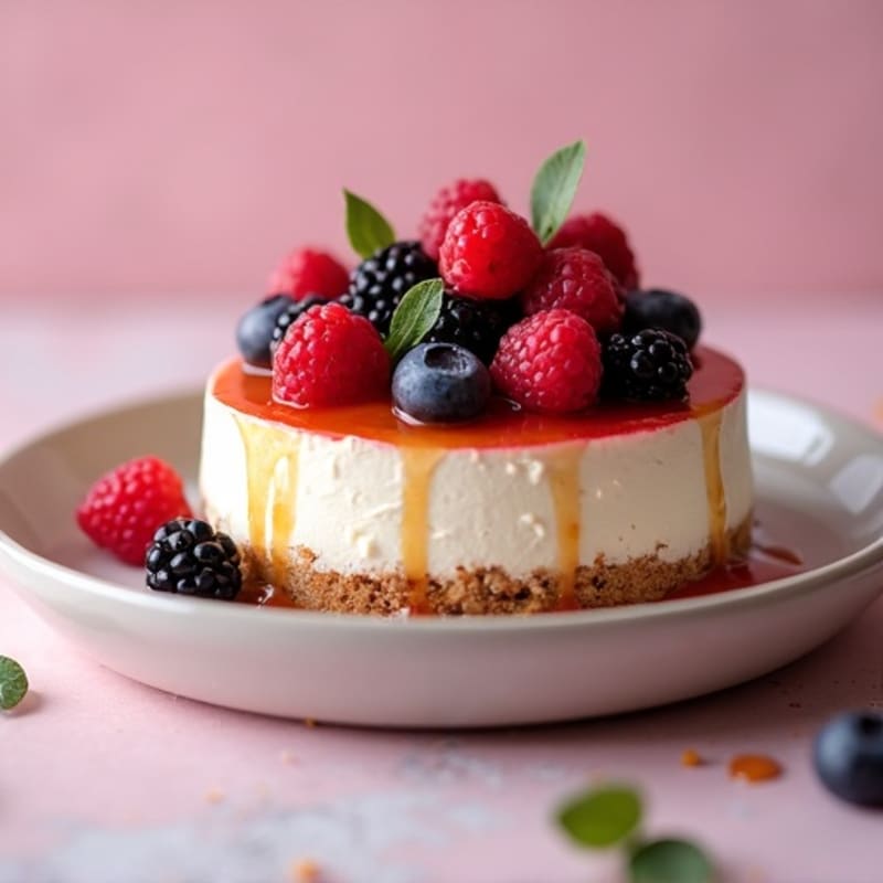 Greek Yogurt Protein Cheesecake with Mixed Berries