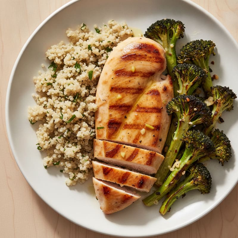 Grilled Chicken Breast with Quinoa and Roasted Broccoli