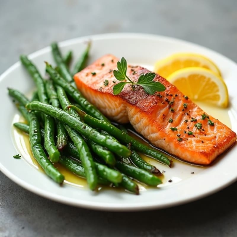 Lemon-Garlic Pan-Seared Salmon with Roasted Green Beans