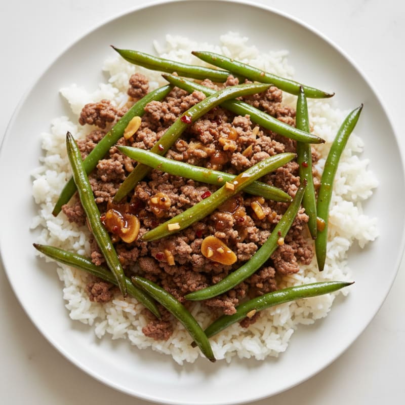 Ginger-Garlic Ground Beef and Green Bean Rice