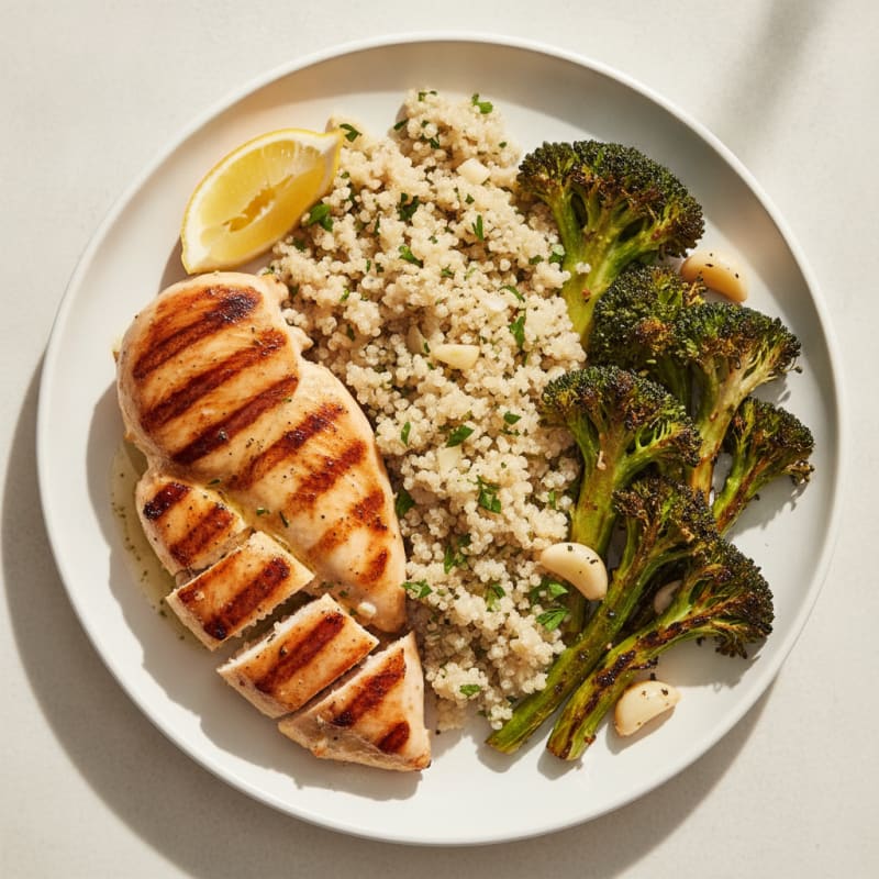 Grilled Chicken Breast with Quinoa and Roasted Broccoli