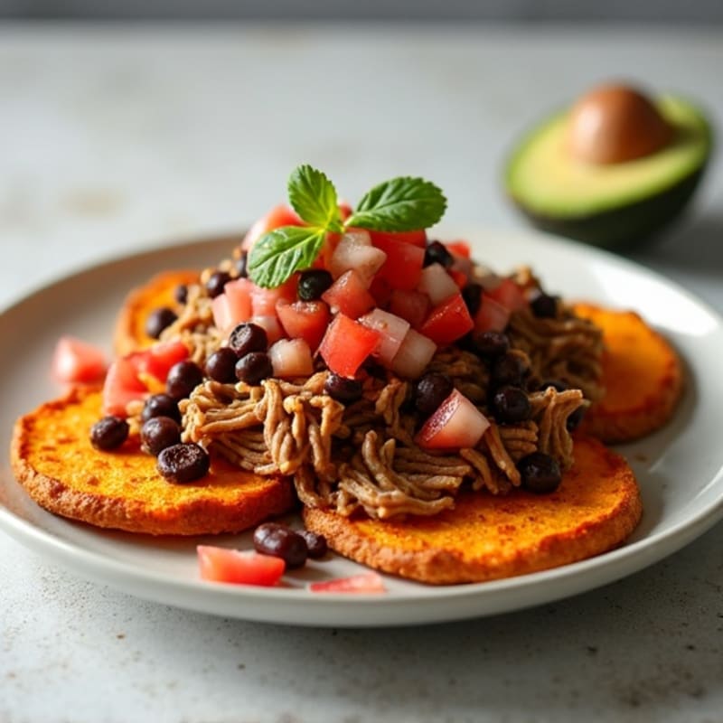 Lean Pulled Pork Crispy Sweet Potato Nachos with Fresh Pico