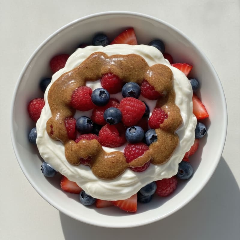 Greek Yogurt Protein Parfait with Mixed Berries and Almond Butter