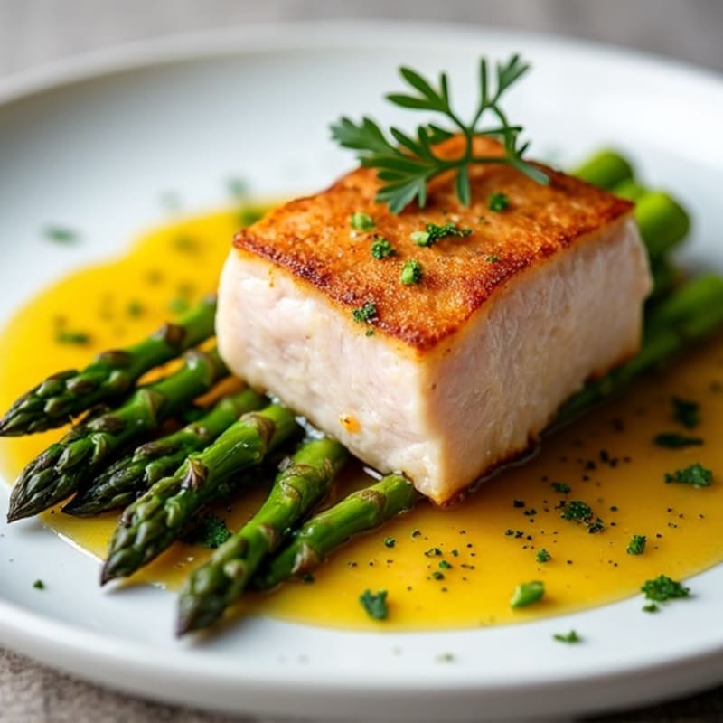 Crispy Seared Tuna with Roasted Asparagus and Lemon Dressing