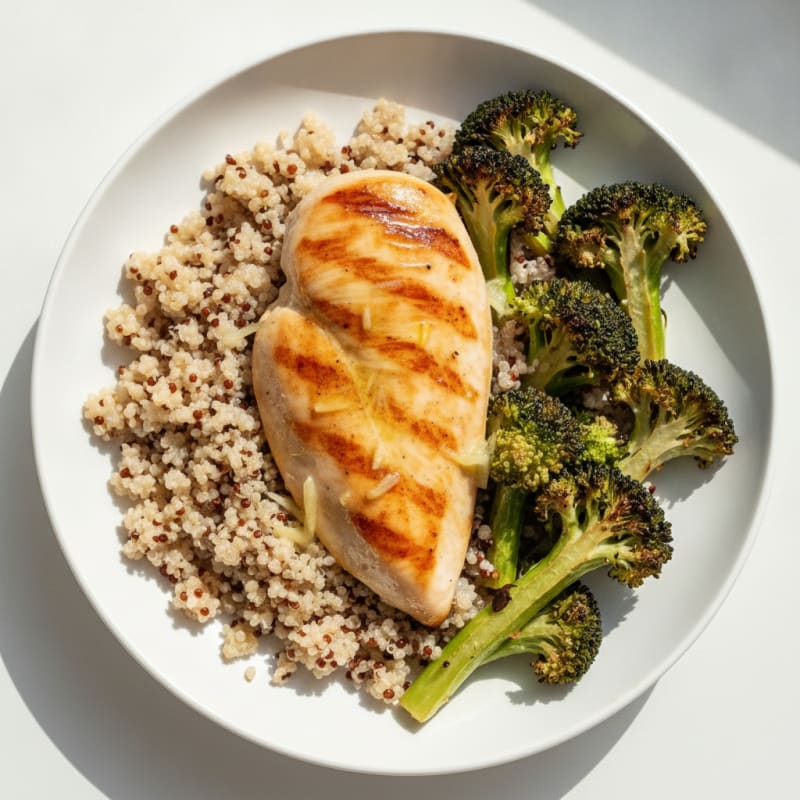Grilled Chicken Breast with Quinoa and Roasted Broccoli