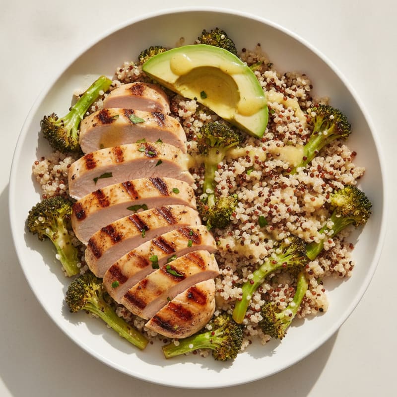 Grilled Turkey Breast and Quinoa Bowl with Roasted Broccoli