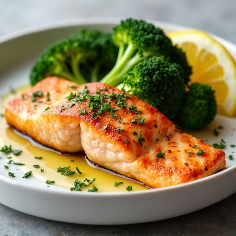 Crispy Pan-Seared Salmon with Lemon-Herb Roasted Broccoli