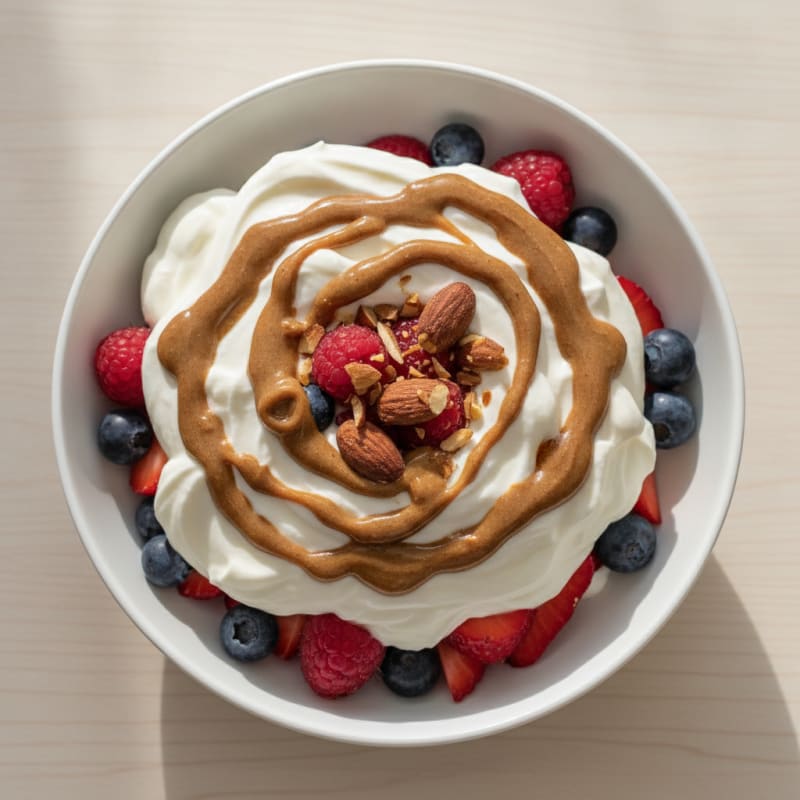 Greek Yogurt Protein Parfait with Mixed Berries and Almond Butter