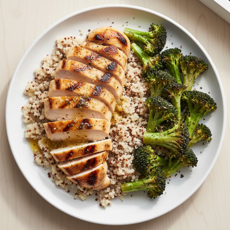 Grilled Chicken Breast with Quinoa and Roasted Broccoli