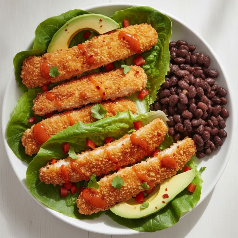 Spicy Panko Chicken Lettuce Wraps with Black Beans