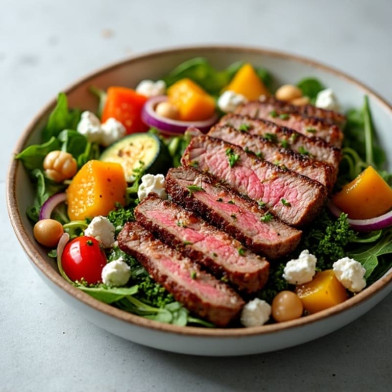 Grilled Steak and Roasted Vegetable Salad with Chickpeas