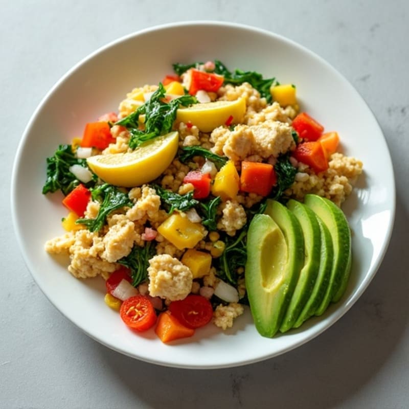 Egg White and Chicken Veggie Scramble with Spinach