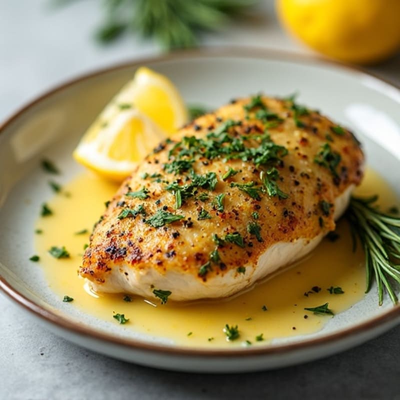 Herb-Crusted Pan Seared Chicken with Lemon Garlic Sauce