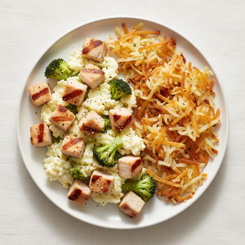 Egg White Scramble with Chicken and Crispy Hash Browns